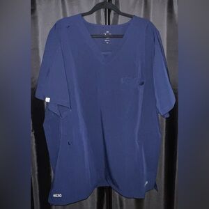 NWT Akeso Scrub Top Navy Blue V-neck w/zipper pockets